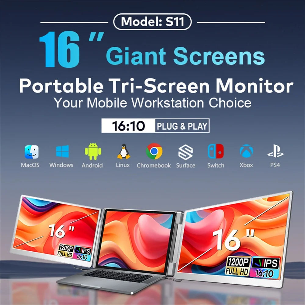 Rospider Portable FHD IPS Dual/Triple Screen Extender – 14", 15.6" & 16" Laptop Monitor with 360° Rotation