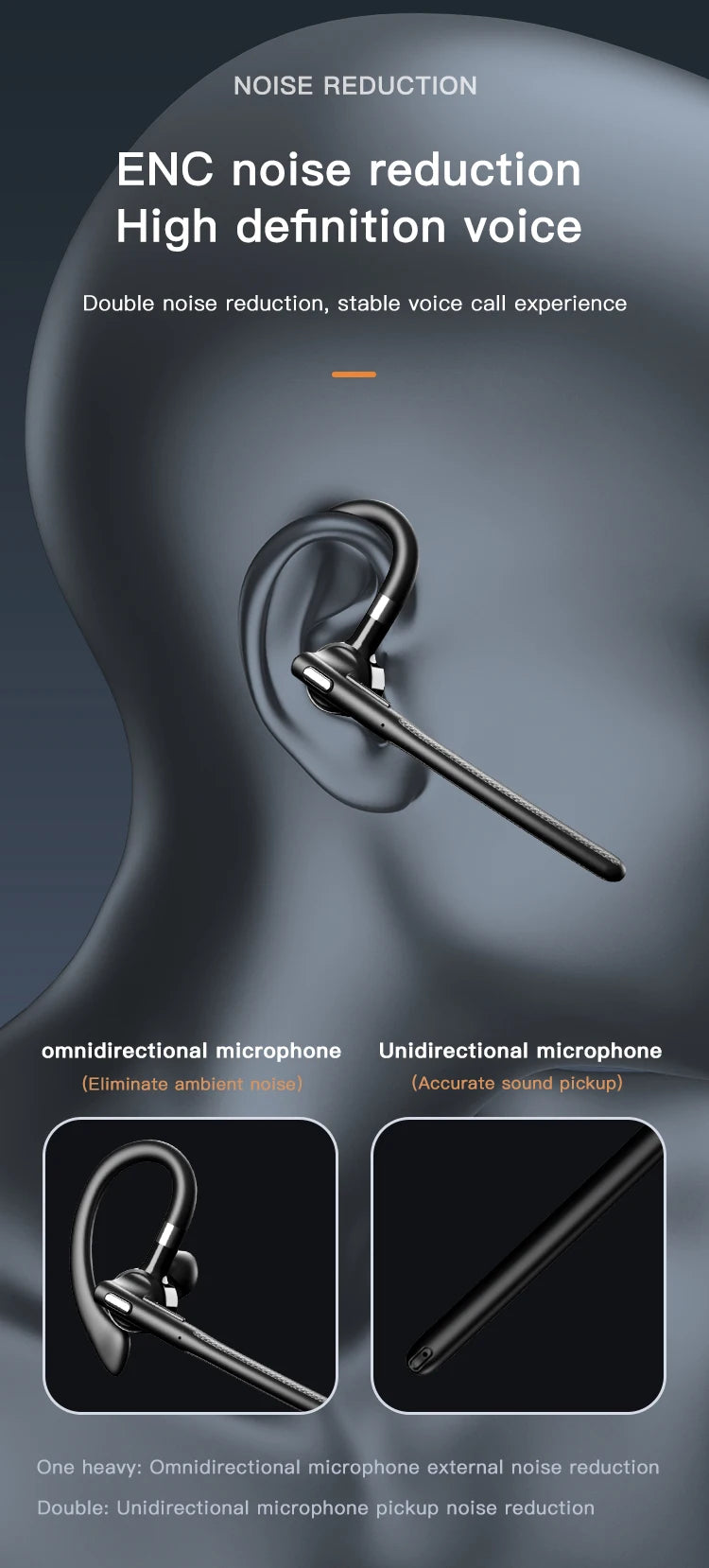 Single-Ear Bluetooth Headset – Hands-Free Business Earpiece with Mic