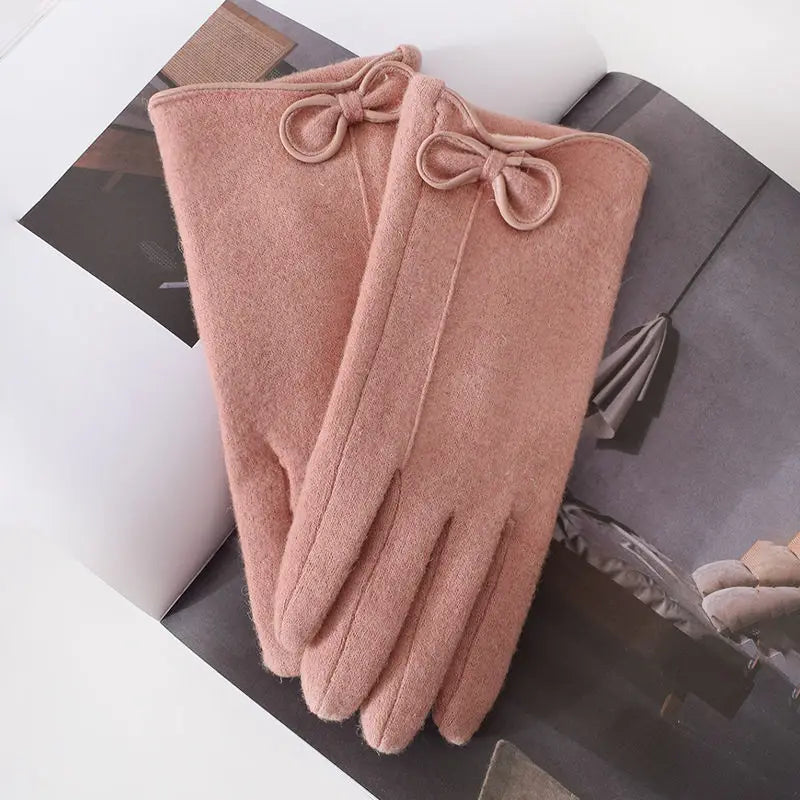 Women's Cashmere-Style Touchscreen Gloves with Bow