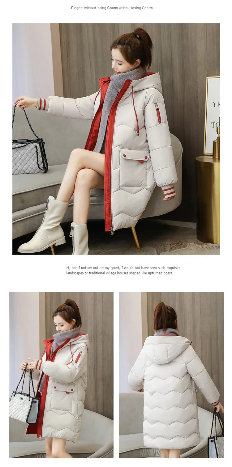 2026 Winter Women Jacket Coats Long Parkas Female Down Cotton Hooded Overcoat Thick Warm Jackets Windproof Casual Student Coat