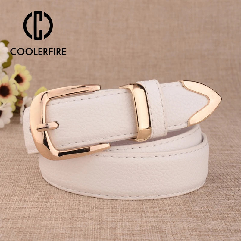 Women's Gold Buckle Belt – Faux Leather Dress & Jeans Belt
