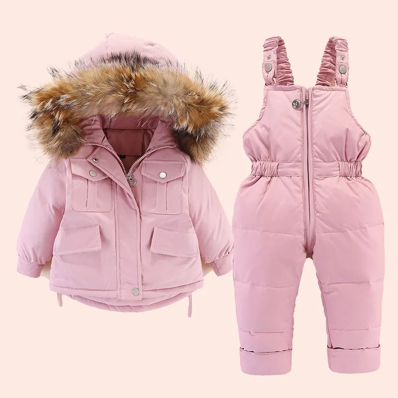 Autumn Winter Down Jacket for Girl Clothes Kids Overalls Snowsuit Baby Boy over Coat Toddler New Clothing Set Parka Real Fur