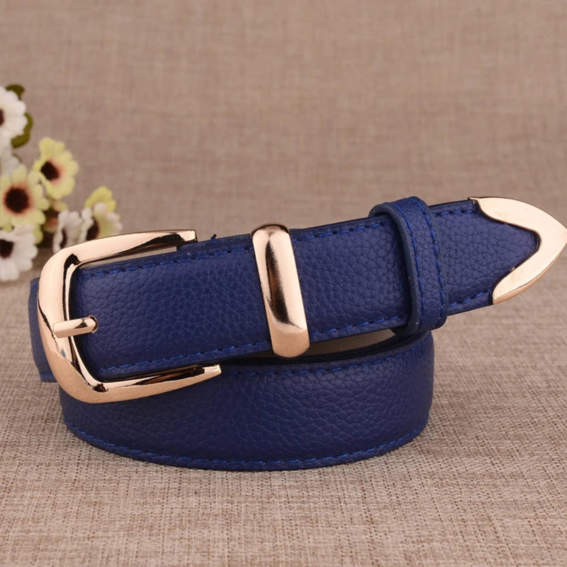 Women's Gold Buckle Belt – Faux Leather Dress & Jeans Belt