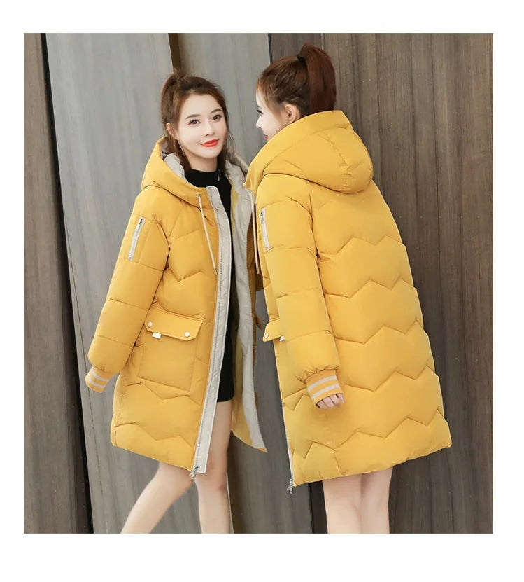 2026 Winter Women Jacket Coats Long Parkas Female Down Cotton Hooded Overcoat Thick Warm Jackets Windproof Casual Student Coat