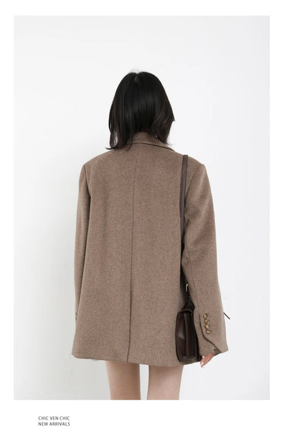 CHIC VEN Damen-Langmantel aus Wollmischung mit einem Knopf