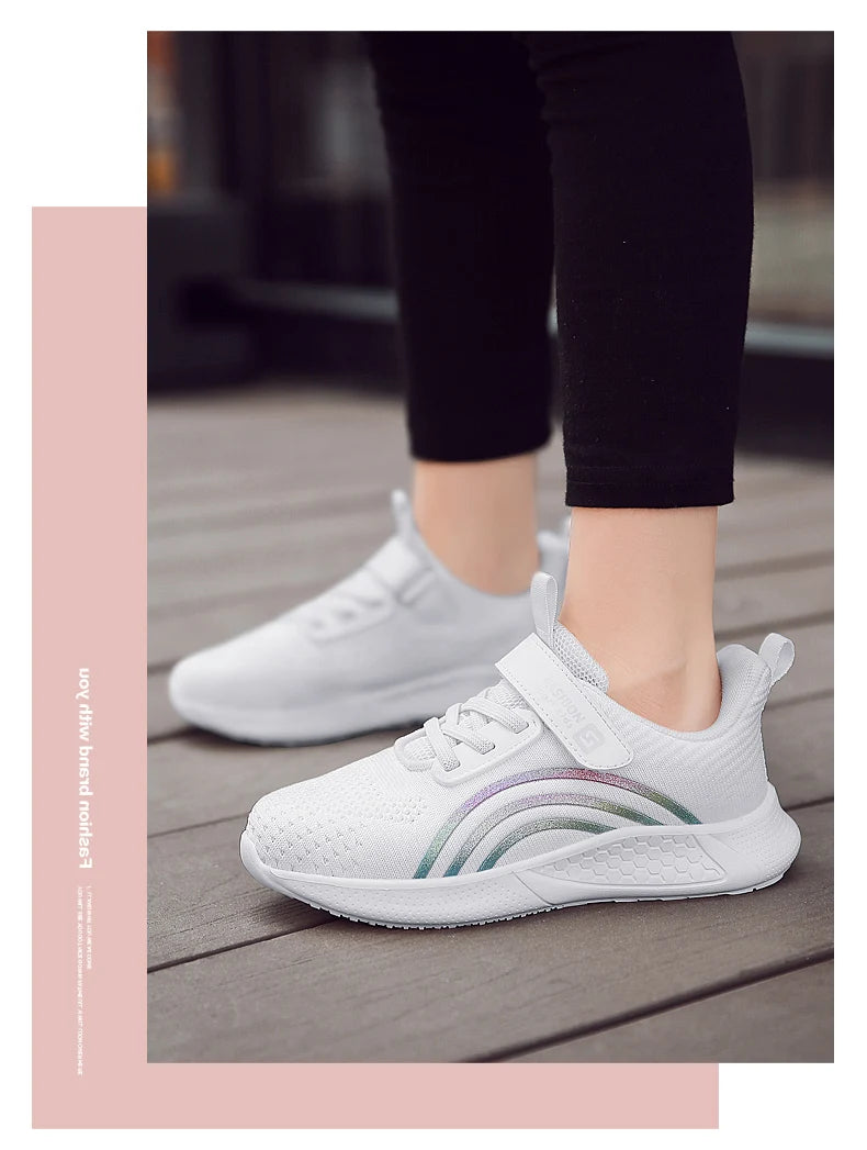 Cute Girls Casual Shoes White Mesh Sneakers Student Kids Summer Sock Footwear Fashion Children Sport Shoes Tenis Running Autumn