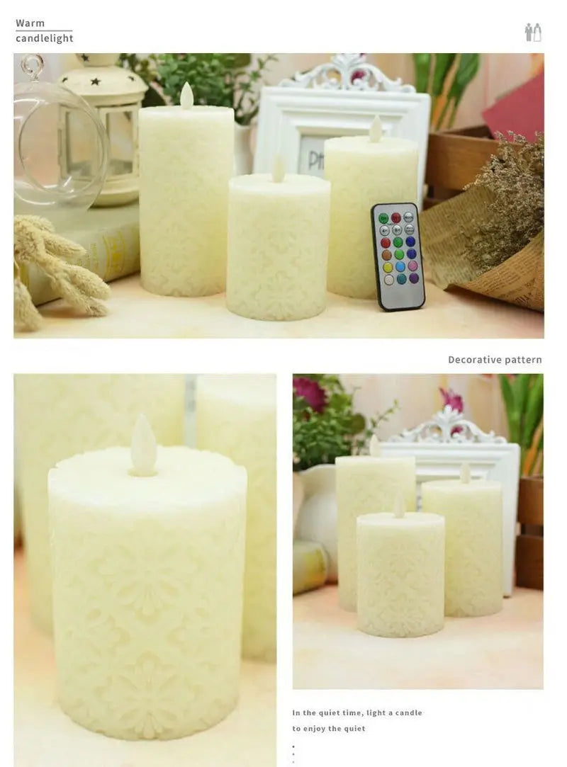 Flameless Candles with Remote Color Changing LED Candle Light Carved 3D Moroccan Designs Paraffin Candles Flickering Moving Wick