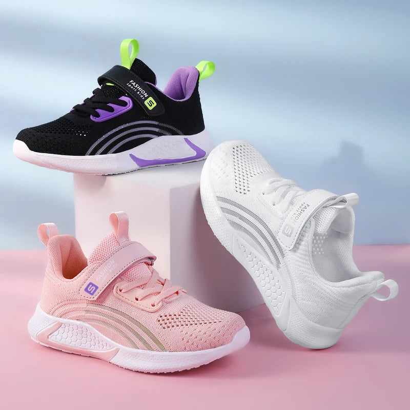 Cute Girls Casual Shoes White Mesh Sneakers Student Kids Summer Sock Footwear Fashion Children Sport Shoes Tenis Running Autumn