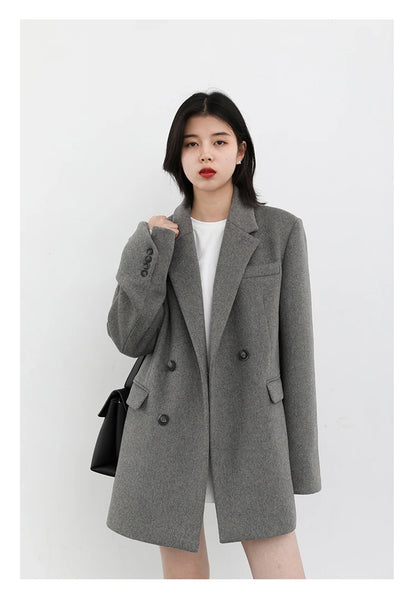 CHIC VEN Damenmantel aus Wollmischung, einfarbiger mittellanger Wollblazer, dicke, warme Damenbluse, Übermantel, Büro-Damenoberteil, Herbst/Winter