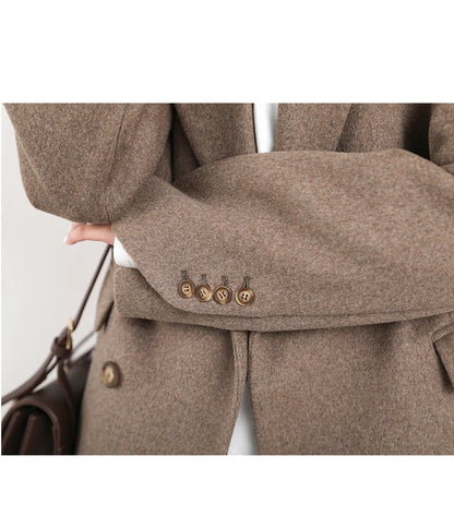 CHIC VEN Damenmantel aus Wollmischung, einfarbiger mittellanger Wollblazer, dicke, warme Damenbluse, Übermantel, Büro-Damenoberteil, Herbst/Winter