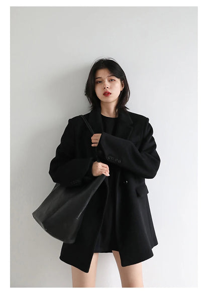 CHIC VEN Damenmantel aus Wollmischung, einfarbiger mittellanger Wollblazer, dicke, warme Damenbluse, Übermantel, Büro-Damenoberteil, Herbst/Winter