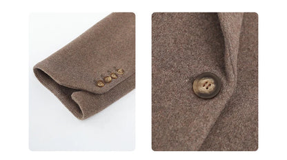 CHIC VEN Damenmantel aus Wollmischung, einfarbiger mittellanger Wollblazer, dicke, warme Damenbluse, Übermantel, Büro-Damenoberteil, Herbst/Winter