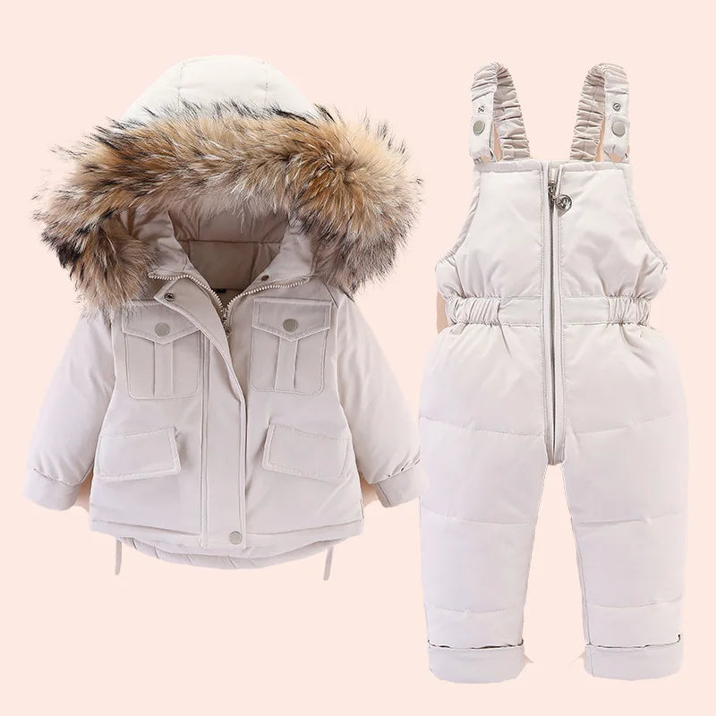 Autumn Winter Down Jacket for Girl Clothes Kids Overalls Snowsuit Baby Boy over Coat Toddler New Clothing Set Parka Real Fur