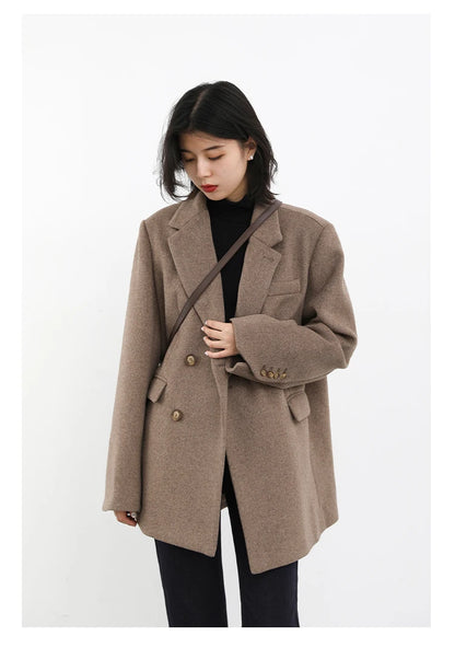 CHIC VEN Damenmantel aus Wollmischung, einfarbiger mittellanger Wollblazer, dicke, warme Damenbluse, Übermantel, Büro-Damenoberteil, Herbst/Winter