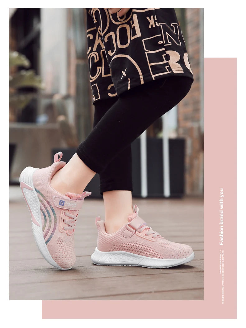 Cute Girls Casual Shoes White Mesh Sneakers Student Kids Summer Sock Footwear Fashion Children Sport Shoes Tenis Running Autumn