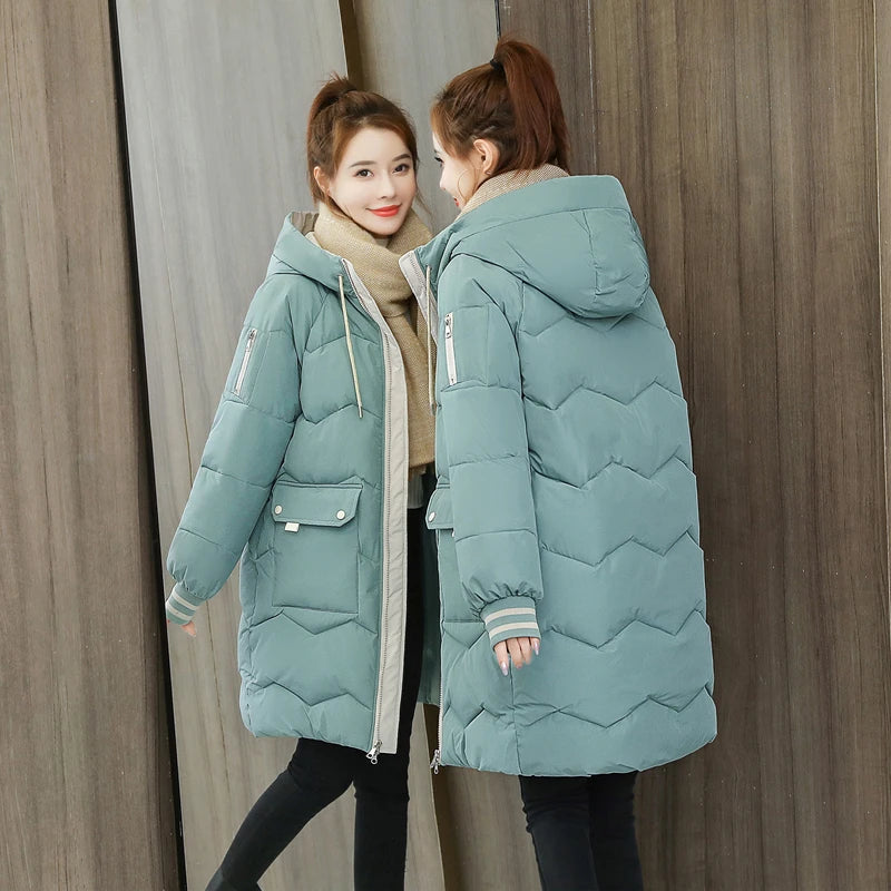 2026 Winter Women Jacket Coats Long Parkas Female Down Cotton Hooded Overcoat Thick Warm Jackets Windproof Casual Student Coat
