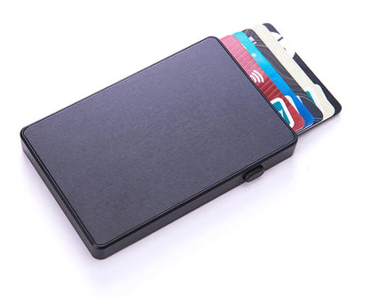 Portacarte RFID Pop-Up – Sottile custodia in alluminio, Contiene 4–6 carte