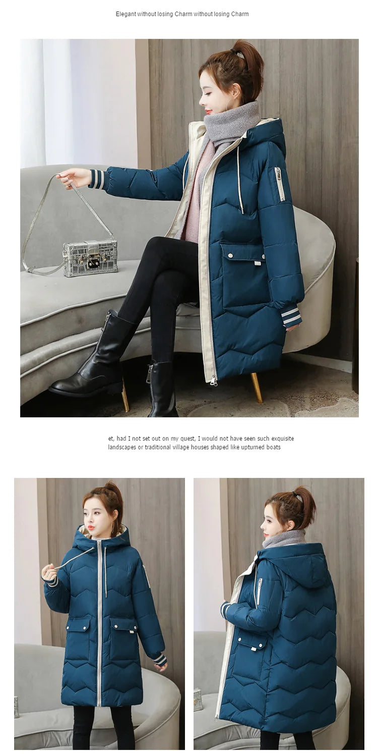 2026 Winter Women Jacket Coats Long Parkas Female Down Cotton Hooded Overcoat Thick Warm Jackets Windproof Casual Student Coat