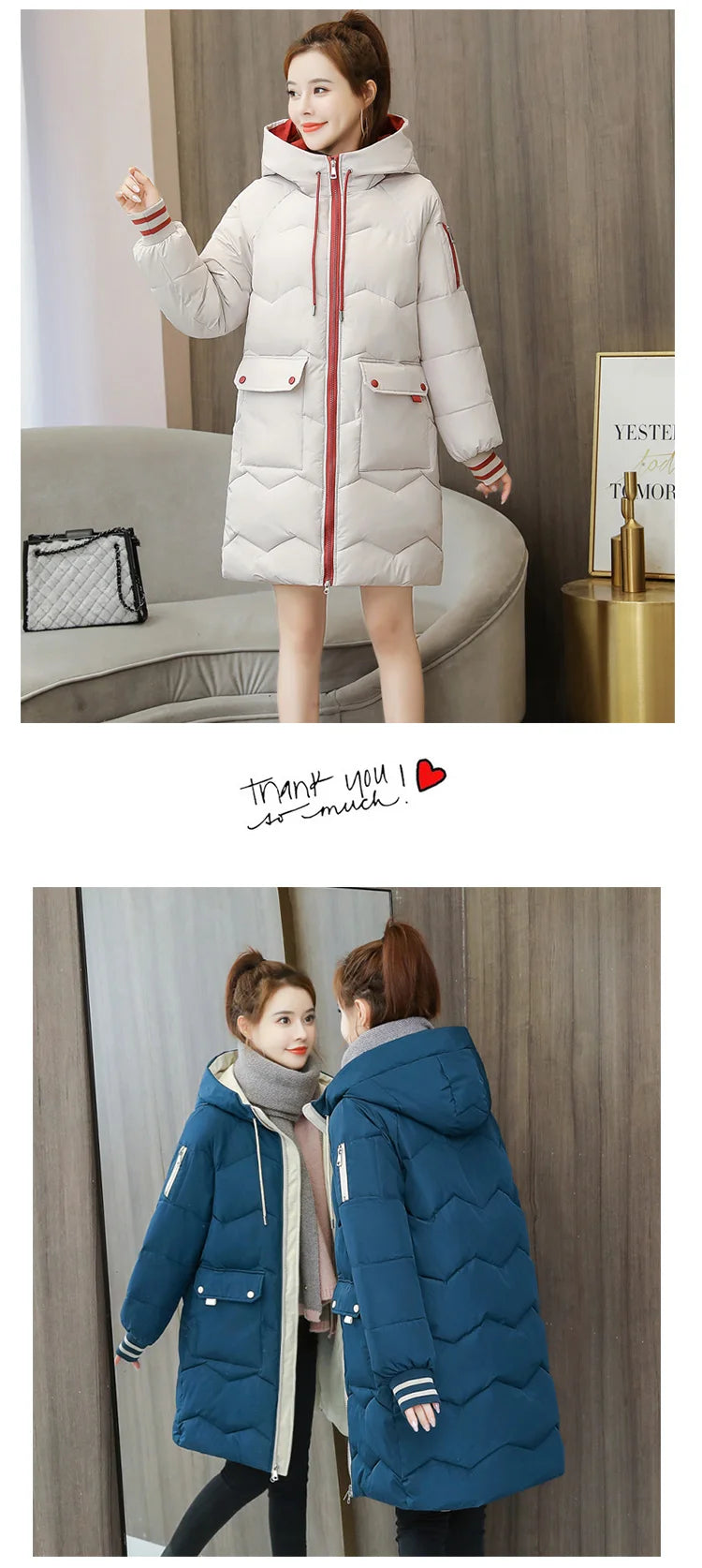 2026 Winter Women Jacket Coats Long Parkas Female Down Cotton Hooded Overcoat Thick Warm Jackets Windproof Casual Student Coat