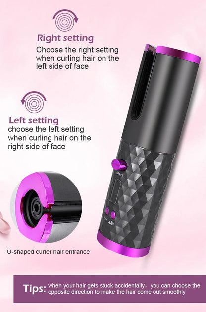 Fer à boucler automatique sans fil | Rechargeable par USB, anti-brûlure, fer à friser sans fil 200°C