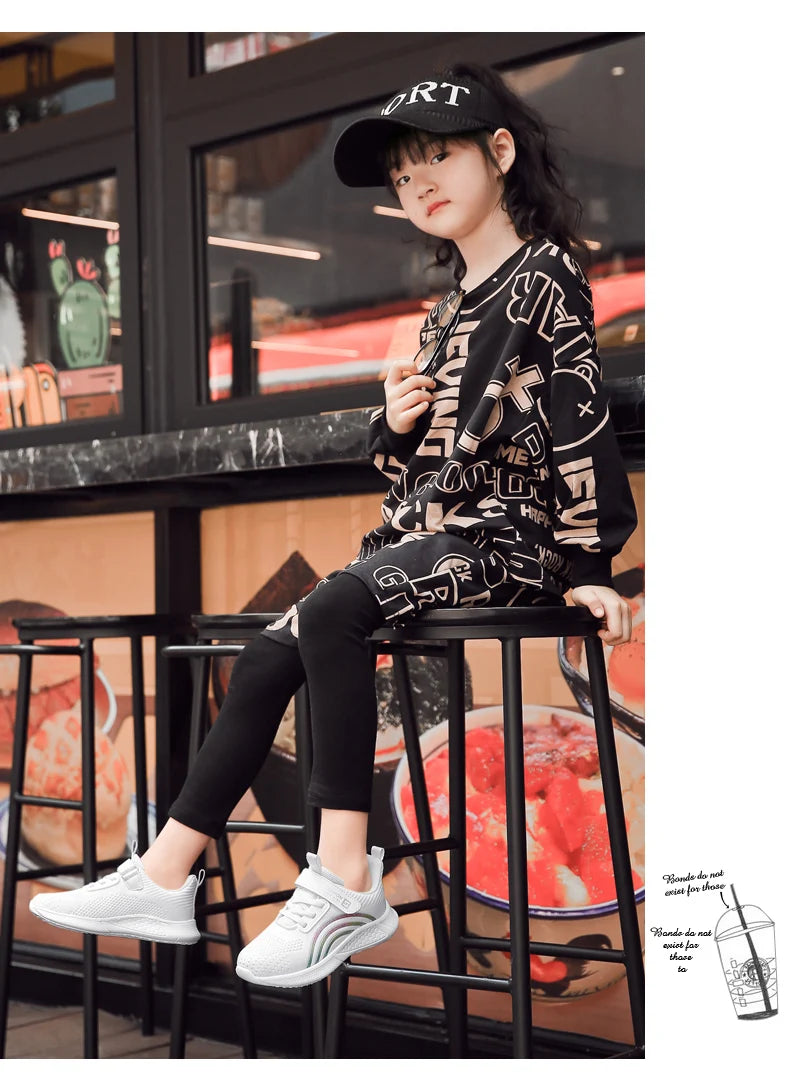 Cute Girls Casual Shoes White Mesh Sneakers Student Kids Summer Sock Footwear Fashion Children Sport Shoes Tenis Running Autumn