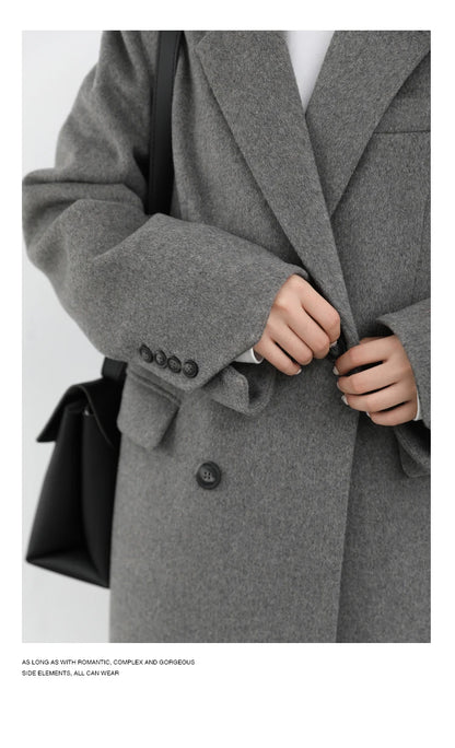 CHIC VEN Damenmantel aus Wollmischung, einfarbiger mittellanger Wollblazer, dicke, warme Damenbluse, Übermantel, Büro-Damenoberteil, Herbst/Winter