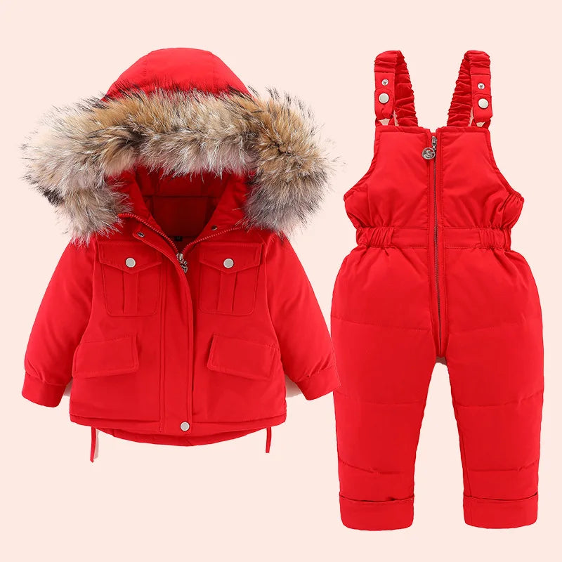 Autumn Winter Down Jacket for Girl Clothes Kids Overalls Snowsuit Baby Boy over Coat Toddler New Clothing Set Parka Real Fur