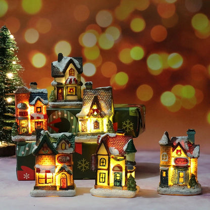 Casetta luminosa del villaggio di Natale – Decorazione in resina a LED a batteria