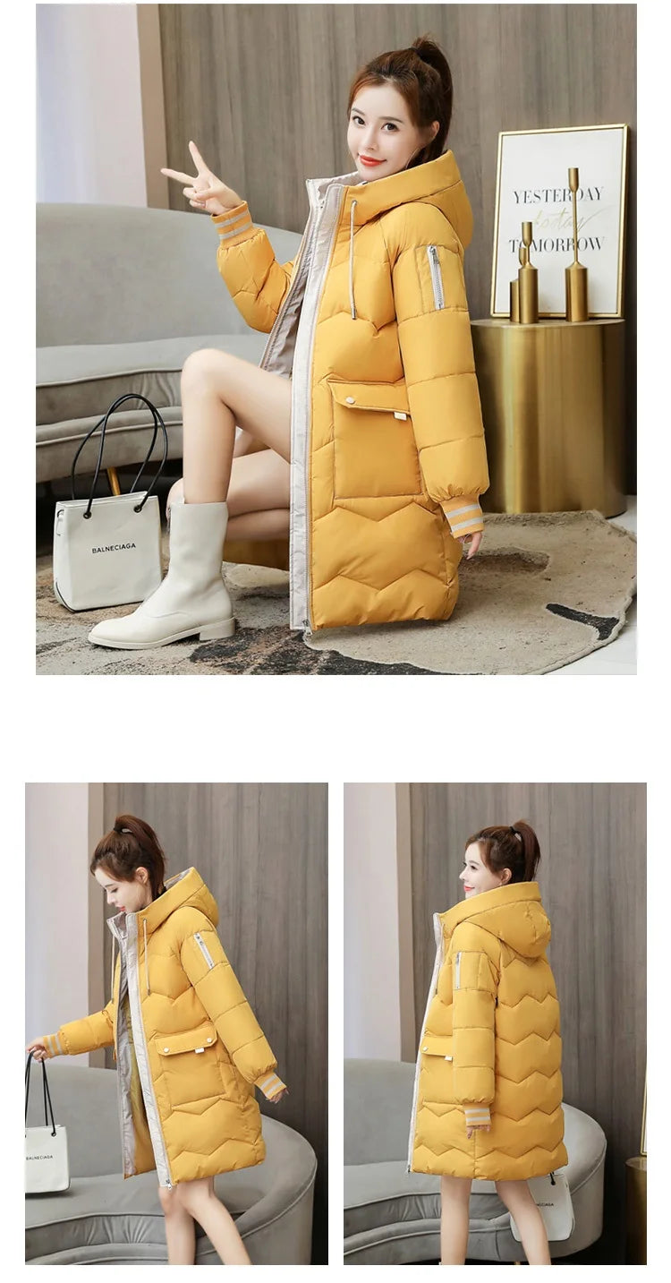 2026 Winter Women Jacket Coats Long Parkas Female Down Cotton Hooded Overcoat Thick Warm Jackets Windproof Casual Student Coat