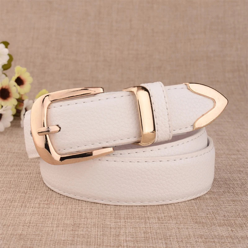 Women's Gold Buckle Belt – Faux Leather Dress & Jeans Belt
