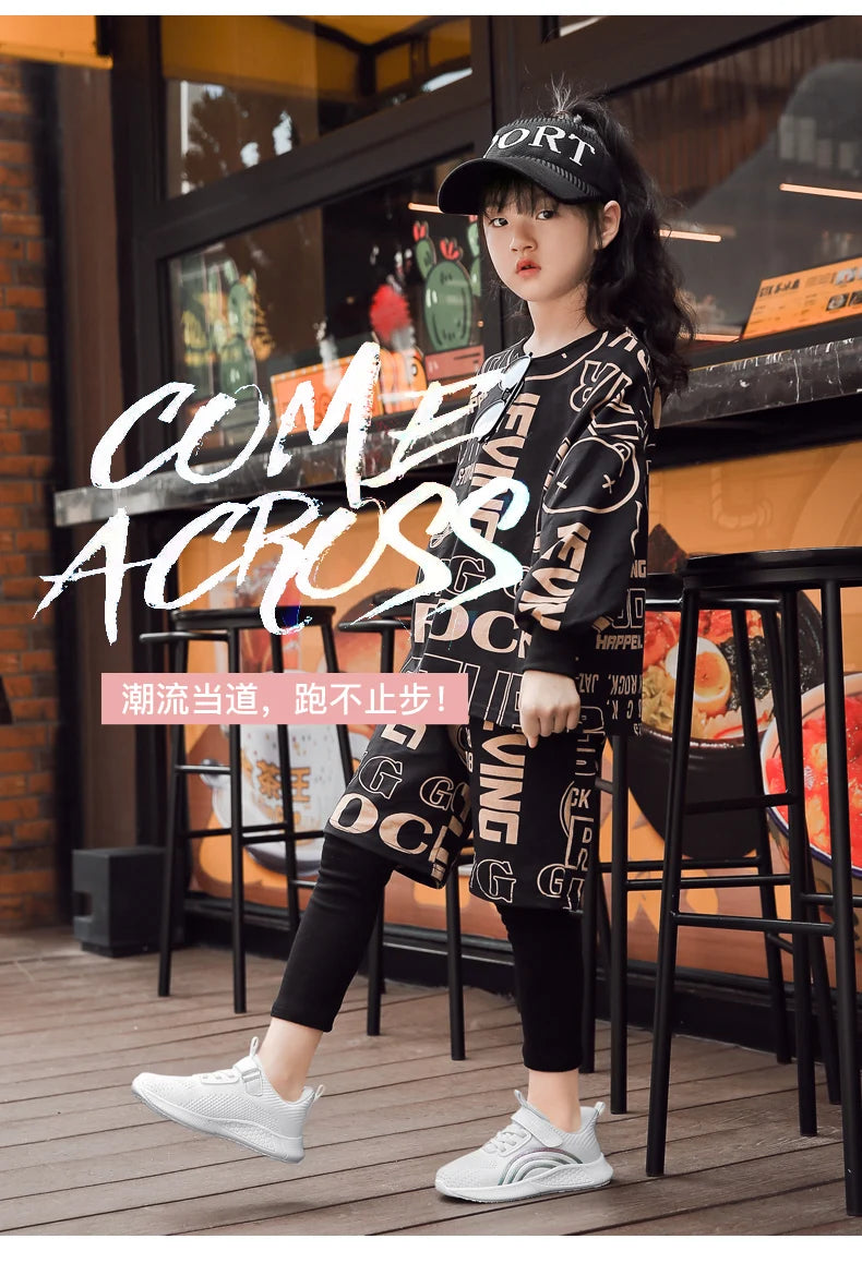 Cute Girls Casual Shoes White Mesh Sneakers Student Kids Summer Sock Footwear Fashion Children Sport Shoes Tenis Running Autumn