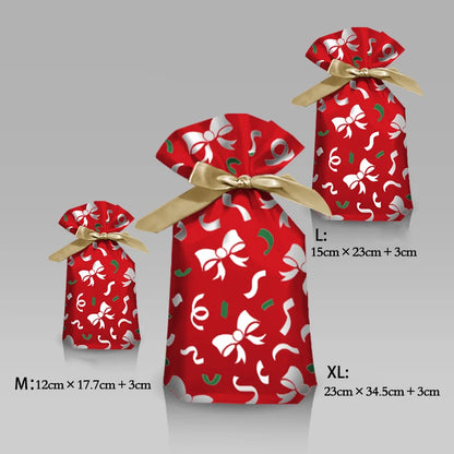 Christmas Drawstring Gift Bags – Santa, Snowflake & Reindeer Prints