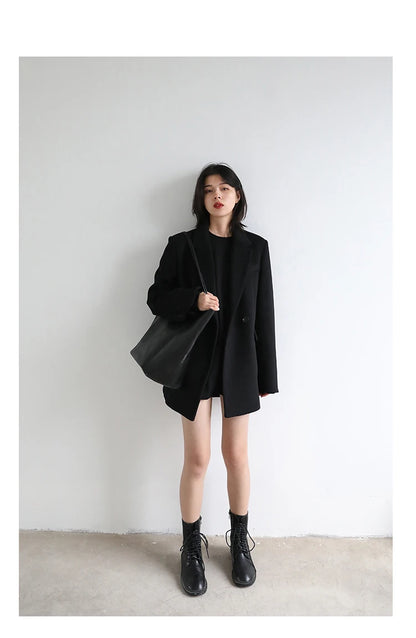 CHIC VEN Damenmantel aus Wollmischung, einfarbiger mittellanger Wollblazer, dicke, warme Damenbluse, Übermantel, Büro-Damenoberteil, Herbst/Winter