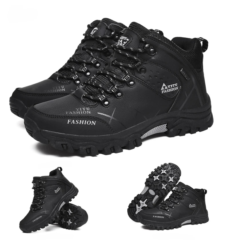 Brand Men Winter Snow Boots Waterproof Leather Sneakers Super  Warm Men's Boots Outdoor Male Hiking Boots Work Shoes Size 39-47