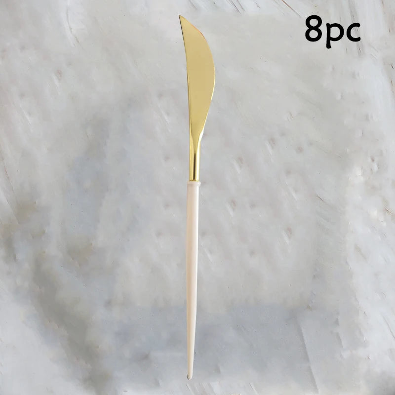 White & Gold Disposable Party Tableware, 8-Piece Packs