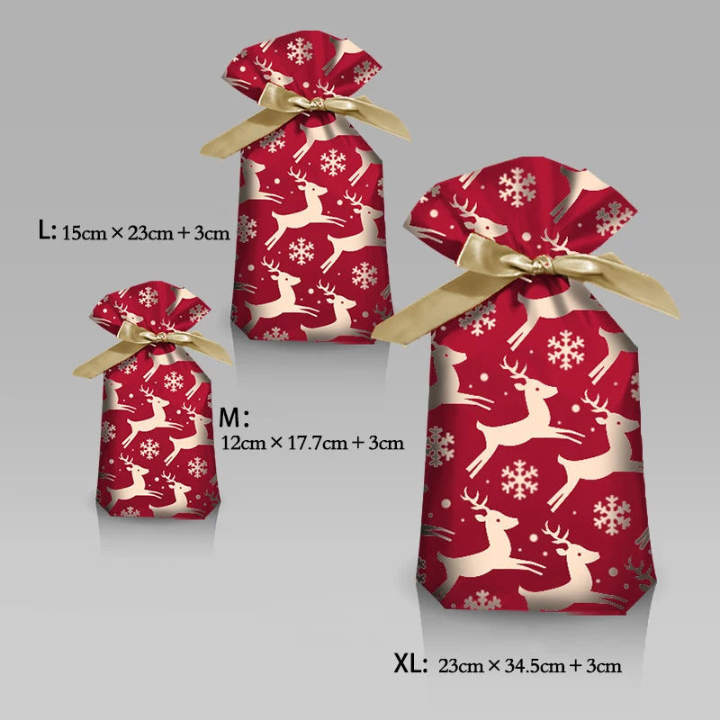 Christmas Drawstring Gift Bags – Santa, Snowflake & Reindeer Prints
