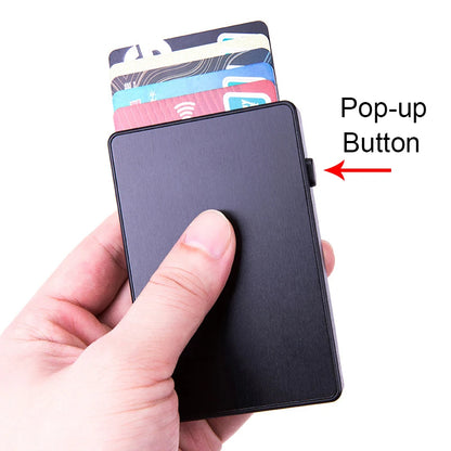 Portacarte RFID Pop-Up – Sottile custodia in alluminio, Contiene 4–6 carte