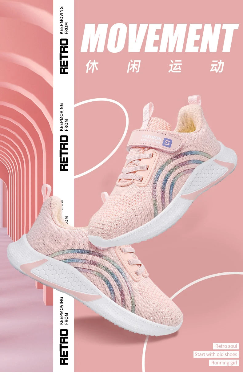 Cute Girls Casual Shoes White Mesh Sneakers Student Kids Summer Sock Footwear Fashion Children Sport Shoes Tenis Running Autumn