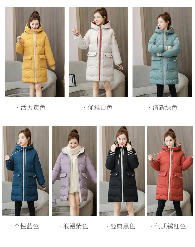 2026 Winter Women Jacket Coats Long Parkas Female Down Cotton Hooded Overcoat Thick Warm Jackets Windproof Casual Student Coat