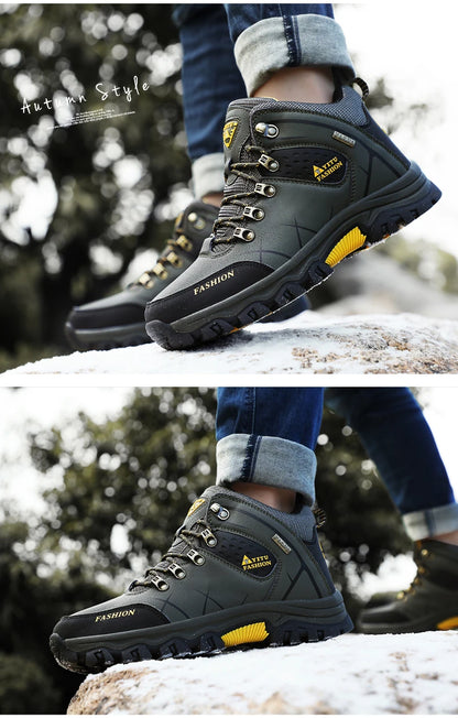 Botas de invierno y nieve impermeables de cuero dividido para hombre