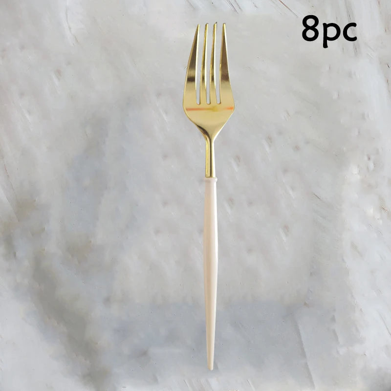 White & Gold Disposable Party Tableware, 8-Piece Packs