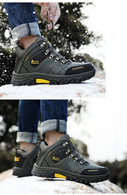 Botas de invierno y nieve impermeables de cuero dividido para hombre