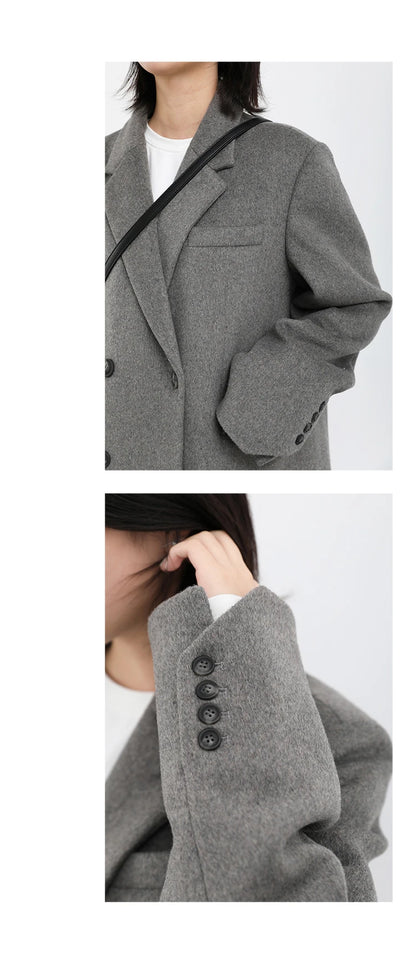 CHIC VEN Damenmantel aus Wollmischung, einfarbiger mittellanger Wollblazer, dicke, warme Damenbluse, Übermantel, Büro-Damenoberteil, Herbst/Winter