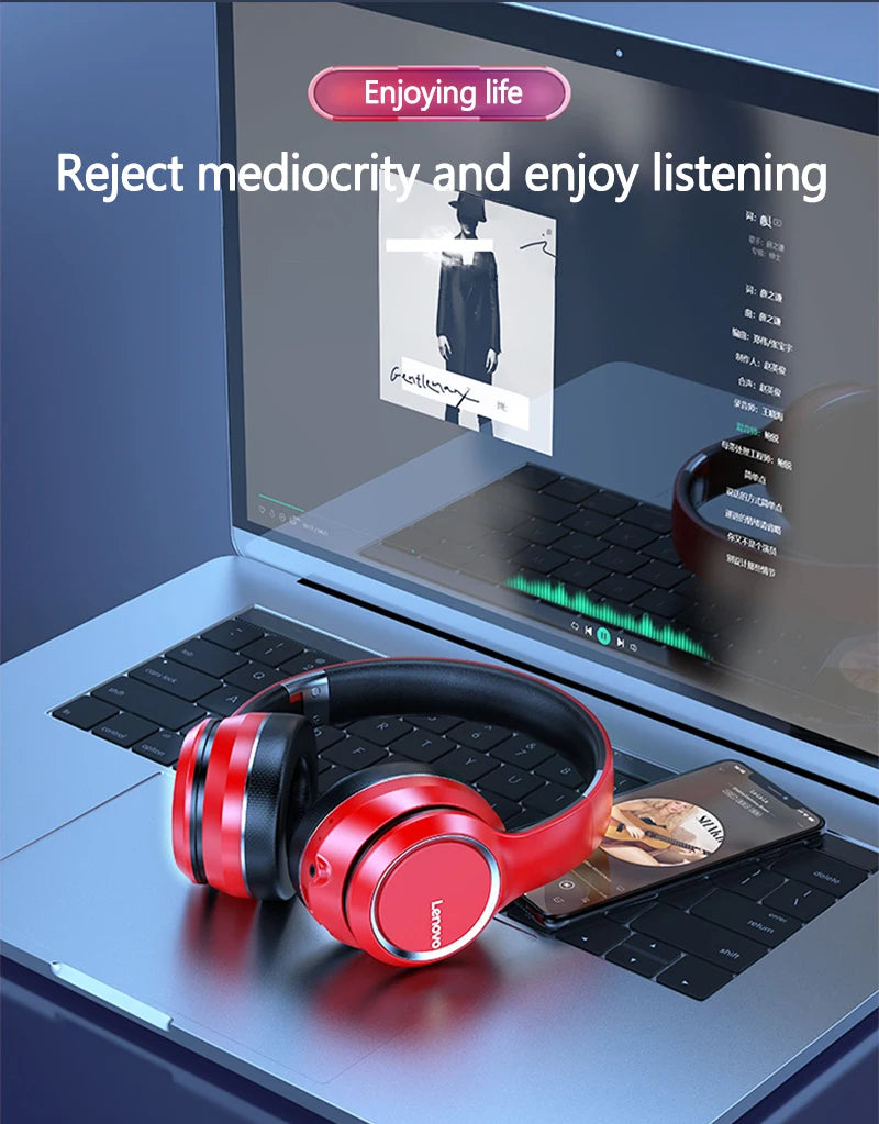 Lenovo HD200 Foldable Bluetooth Headphones – Over-Ear Wireless Headset with Mic