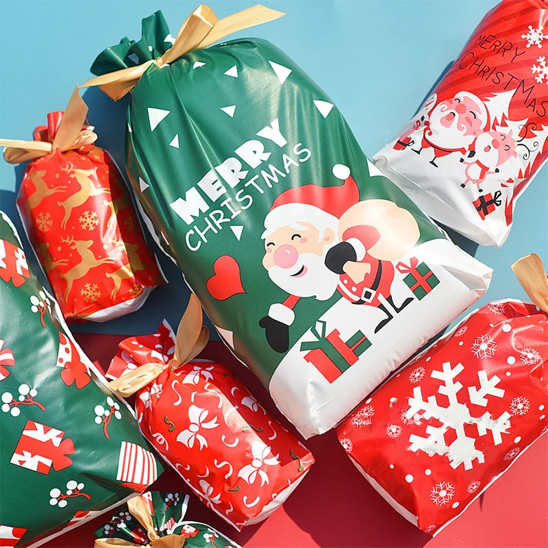 Christmas Drawstring Gift Bags – Santa, Snowflake & Reindeer Prints