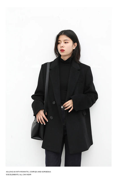 CHIC VEN Damenmantel aus Wollmischung, einfarbiger mittellanger Wollblazer, dicke, warme Damenbluse, Übermantel, Büro-Damenoberteil, Herbst/Winter