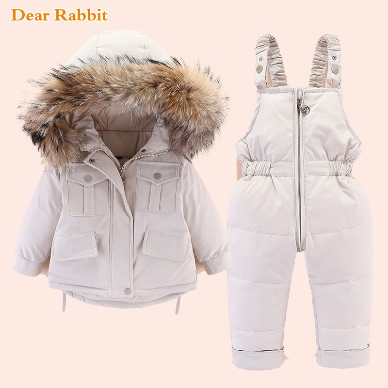 Autumn Winter Down Jacket for Girl Clothes Kids Overalls Snowsuit Baby Boy over Coat Toddler New Clothing Set Parka Real Fur