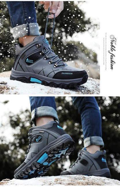 Botas de invierno y nieve impermeables de cuero dividido para hombre
