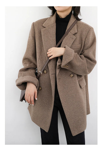 CHIC VEN Damenmantel aus Wollmischung, einfarbiger mittellanger Wollblazer, dicke, warme Damenbluse, Übermantel, Büro-Damenoberteil, Herbst/Winter