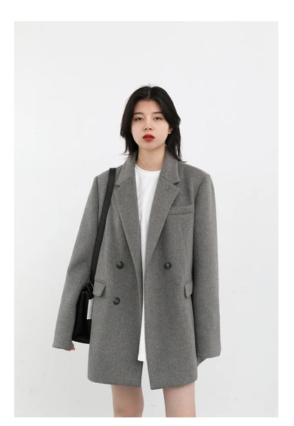 CHIC VEN Damenmantel aus Wollmischung, einfarbiger mittellanger Wollblazer, dicke, warme Damenbluse, Übermantel, Büro-Damenoberteil, Herbst/Winter